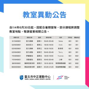 【教室異動公告】即日起至8/31  – 601教室部分課程將調整教室地點
